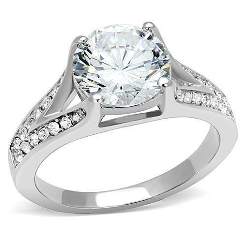 Jewellery Kingdom Ladies 3 Carat Solitaire Accents Stainless Steel Engagement Silver Ring - Jewelry Rings - British D'sire