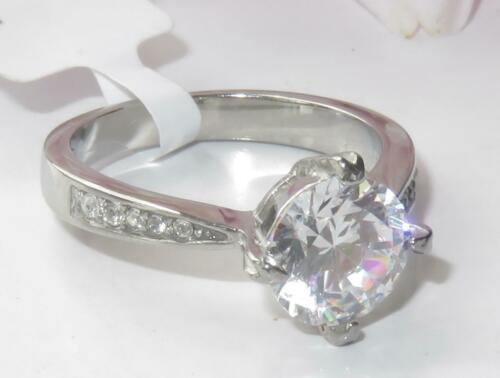 Jewellery Kingdom Ladies 3carat CZ Solitaire Cubic Zirconia Stainless Steel Ring (Silver) - Jewelry Rings - British D'sire Main image