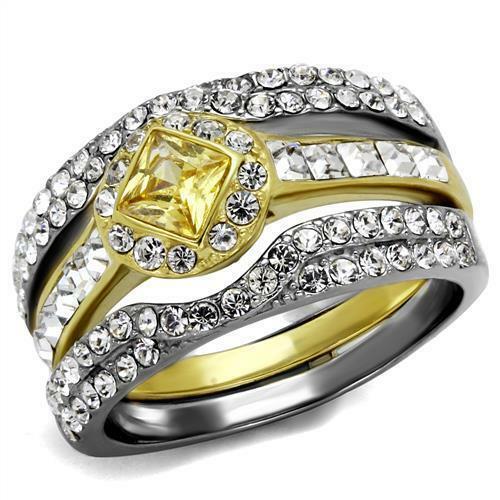 Jewellery Kingdom Ladies 3pc Set Citrine Gold Yellow 18kt Wedding Engagement Band Steel Ring Secondary image