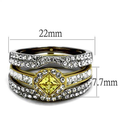 Jewellery Kingdom Ladies 3pc Set Citrine Gold Yellow 18kt Wedding Engagement Band Steel Ring - Jewelry Rings - British D'sire