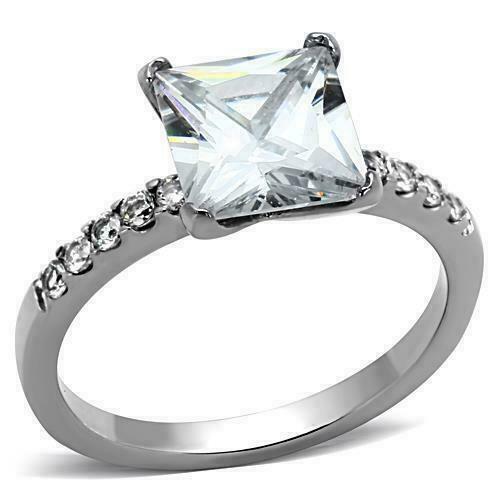 Jewellery Kingdom Ladies 4 Carat Princess Square Stainless Steel Cubic Zirconia Engagement Ring - Jewelry Rings - British D'sire Main image