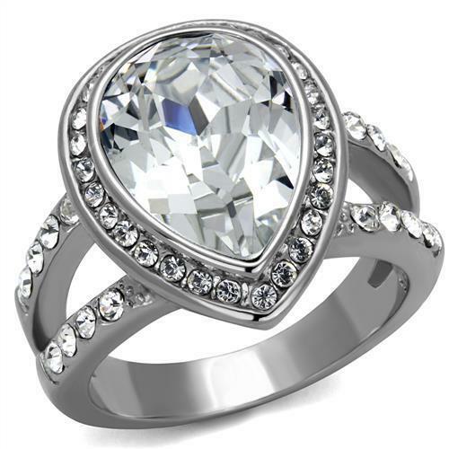 Jewellery Kingdom Ladies 6 Carat Cz Silver Stainless Steel Sparkling Dress Pear Ring - Jewelry Rings - British D'sire Main image