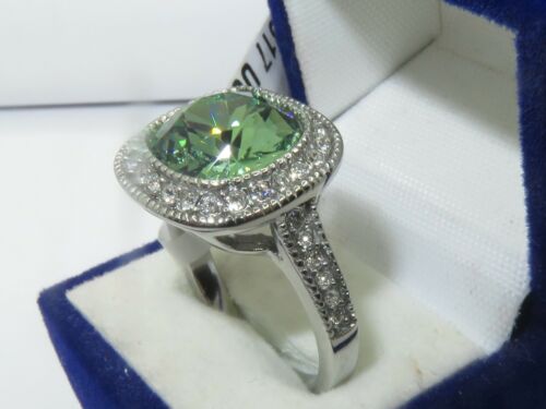 Jewellery Kingdom Ladies 6 Carat Emerald Green Cushion Cut Cz Stainless Steel Ring (Silver) - Jewelry Rings - British D'sire
