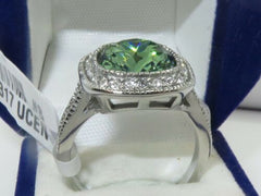 Jewellery Kingdom Ladies 6 Carat Emerald Green Cushion Cut Cz Stainless Steel Ring (Silver) - Jewelry Rings - British D'sire