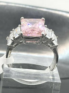 Jewellery Kingdom Ladies 6 Carat Pink Sapphire Emerald Cuts Cz Stainless Steel Silver Ring - Jewelry Rings - British D'sire