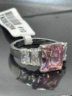Jewellery Kingdom Ladies 6 Carat Pink Sapphire Emerald Cuts Cz Stainless Steel Silver Ring - Jewelry Rings - British D'sire