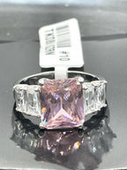 Jewellery Kingdom Ladies 6 Carat Pink Sapphire Emerald Cuts Cz Stainless Steel Silver Ring - Jewelry Rings - British D'sire