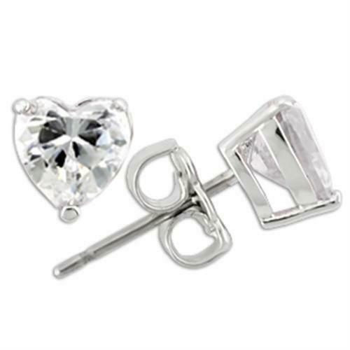 Jewellery Kingdom Ladies 6mm Heart 1ct Sterling Silver 925 Clear Stud Earrings - Earrings - British D'sire Main image