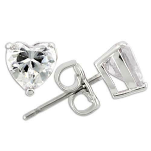 Jewellery Kingdom Ladies 6mm Heart 1ct Sterling Silver 925 Clear Stud Earrings - Earrings - British D'sire