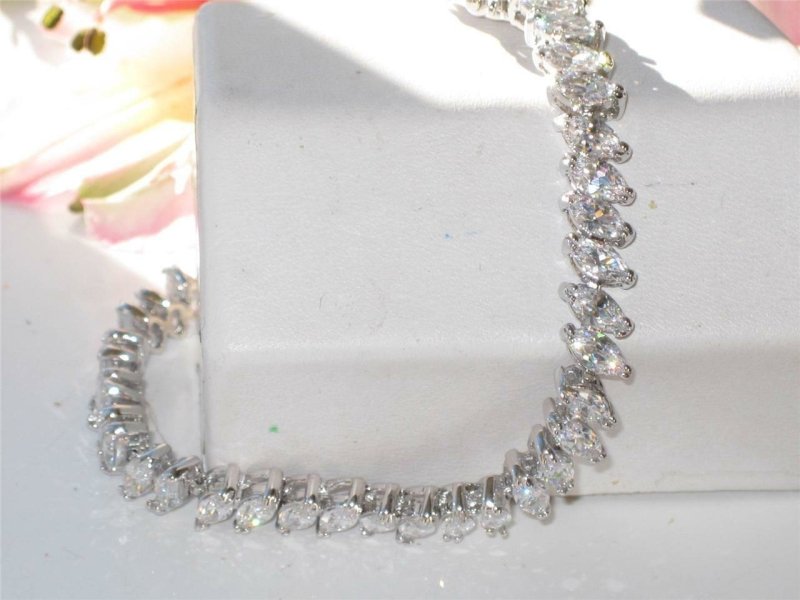 Jewellery Kingdom Ladies 7 Inch 15 Carat Rhodium Silver Super Sparkling Marquise Tennis Bracelet - Bracelets & Bangles - British D'sire