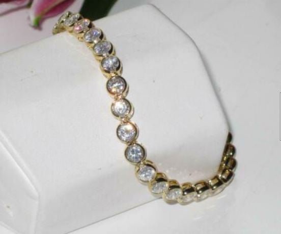 Jewellery Kingdom Ladies 7 Inch Bezel Set 18kt Steel 12ct Gold Tennis Bracelet - Bracelets & Bangles - British D'sire