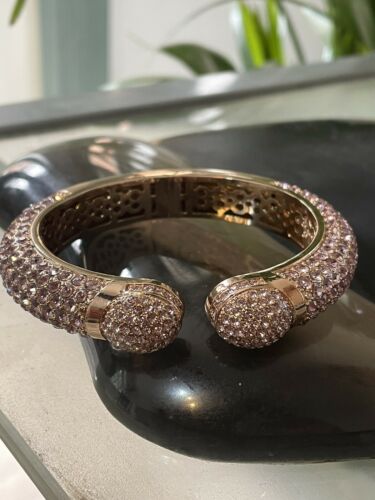 Jewellery Kingdom Ladies 7.5 Inch Lavender Pink Pave Chunky Hinged Rose Gold Bangle - Bracelets & Bangles - British D'sire Main image