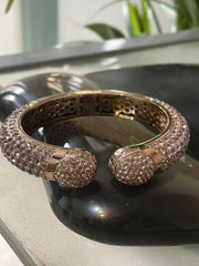 Jewellery Kingdom Ladies 7.5 Inch Lavender Pink Pave Chunky Hinged Rose Gold Bangle - Bracelets & Bangles - British D'sire