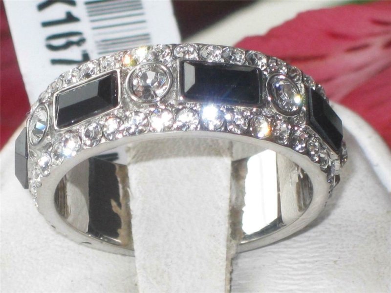 Jewellery Kingdom Ladies 7mm Band Emerald Cuts Full Eternity Stainless Steel Ring (Black) - Jewelry Rings - British D'sire