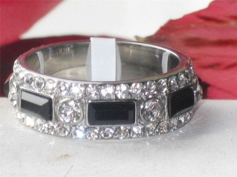 Jewellery Kingdom Ladies 7mm Band Emerald Cuts Full Eternity Stainless Steel Ring (Black) - Jewelry Rings - British D'sire