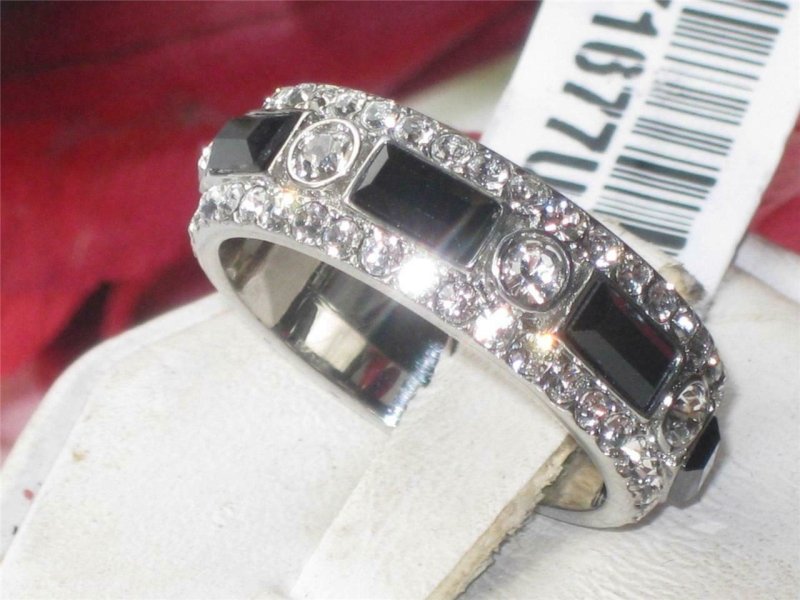 Jewellery Kingdom Ladies 7mm Band Emerald Cuts Full Eternity Stainless Steel Ring (Black) Secondary image