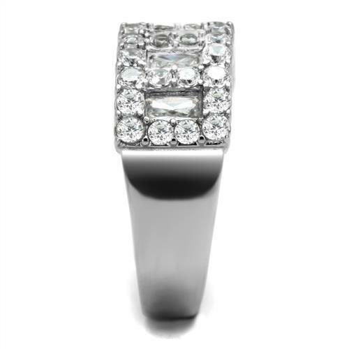 Jewellery Kingdom Ladies 8mm Emerald Eternity Simulated Diamonds Clear Stainless Steel Ring - Jewelry Rings - British D'sire