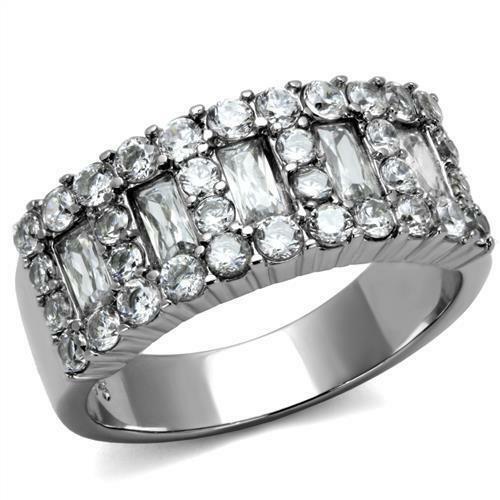 Jewellery Kingdom Ladies 8mm Emerald Eternity Simulated Diamonds Clear Stainless Steel Ring - Jewelry Rings - British D'sire Main image