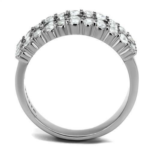 Jewellery Kingdom Ladies 8mm Emerald Eternity Simulated Diamonds Clear Stainless Steel Ring - Jewelry Rings - British D'sire