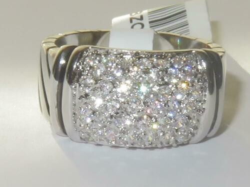 Jewellery Kingdom Ladies 9mm Band Cubic Zirconia Cluster Pave Rhodium Chunky Ring (Silver) - Jewelry Rings - British D'sire Main image