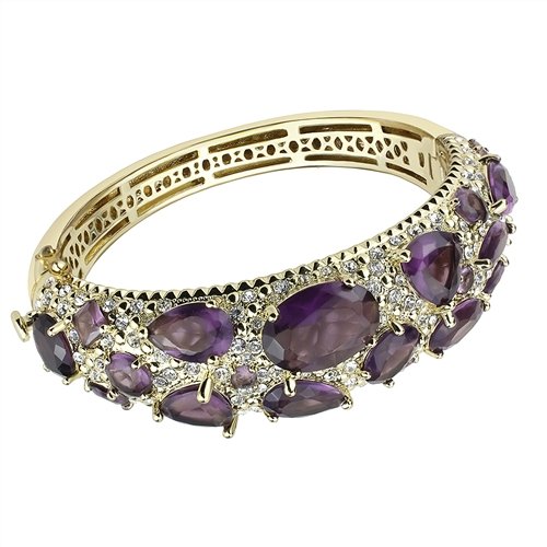 Jewellery Kingdom Ladies Amethyst Cubic Zirconia 18kt 675 Inch Chunky Bangle (Gold) - Bracelets & Bangles - British D'sire Main image