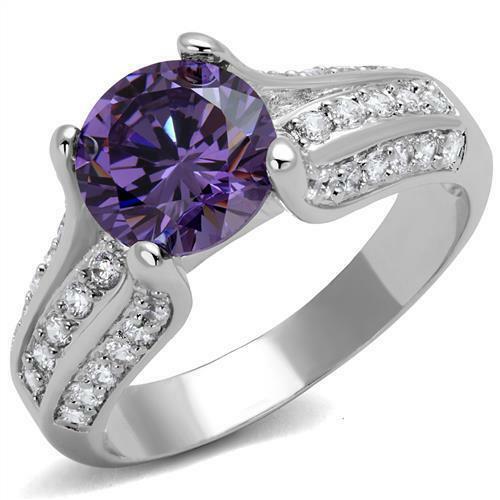 Jewellery Kingdom Ladies Amethyst Cubic Zirconia Solitaire Accents Silver Rhodium 250 Carat Ring (Purple) - Jewelry Rings - British D'sire Main image