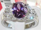 Jewellery Kingdom Ladies Amethyst Cz Marquise Oval Stainless Steel Purple Dress Ring (Silver) - Jewelry Rings - British D'sire