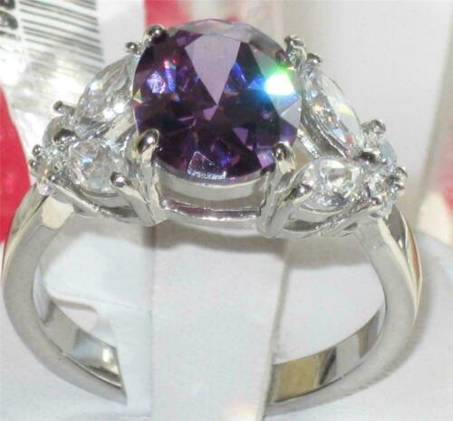 Jewellery Kingdom Ladies Amethyst Cz Marquise Oval Stainless Steel Purple Dress Ring (Silver) - Jewelry Rings - British D'sire