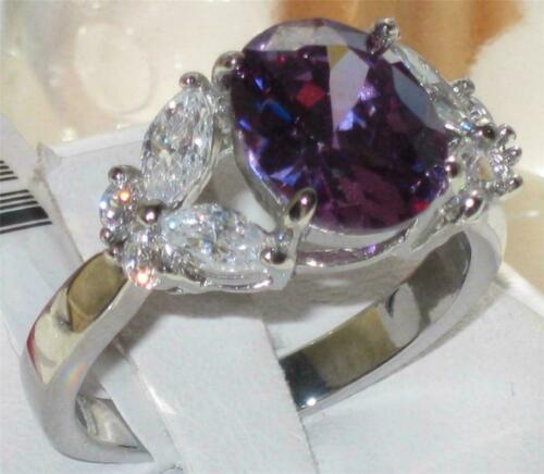 Jewellery Kingdom Ladies Amethyst Cz Marquise Oval Stainless Steel Purple Dress Ring (Silver) - Jewelry Rings - British D'sire