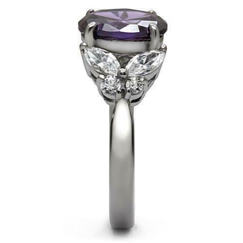 Jewellery Kingdom Ladies Amethyst Cz Marquise Oval Stainless Steel Purple Dress Ring (Silver) - Jewelry Rings - British D'sire