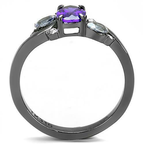 Jewellery Kingdom Ladies Amethyst Cz Purple Pear Oval 1.5 Carat Black Stainless Steel Ring - Jewelry Rings - British D'sire