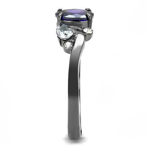 Jewellery Kingdom Ladies Amethyst Cz Purple Pear Oval 1.5 Carat Black Stainless Steel Ring - Jewelry Rings - British D'sire Main image
