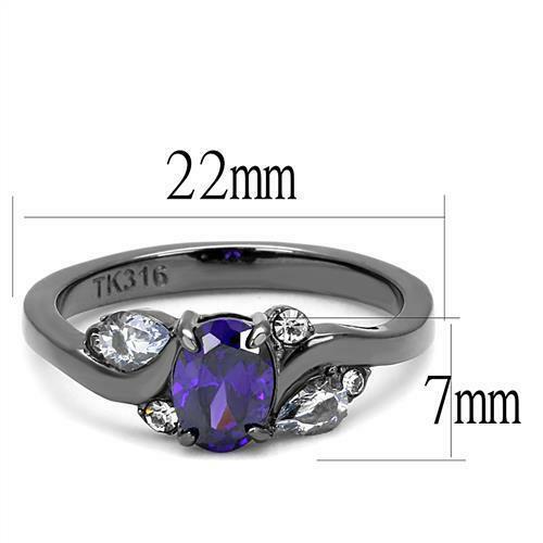 Jewellery Kingdom Ladies Amethyst Cz Purple Pear Oval 1.5 Carat Black Stainless Steel Ring - Jewelry Rings - British D'sire