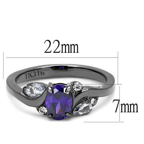 Jewellery Kingdom Ladies Amethyst Cz Purple Pear Oval 1.5 Carat Black Stainless Steel Ring Secondary image