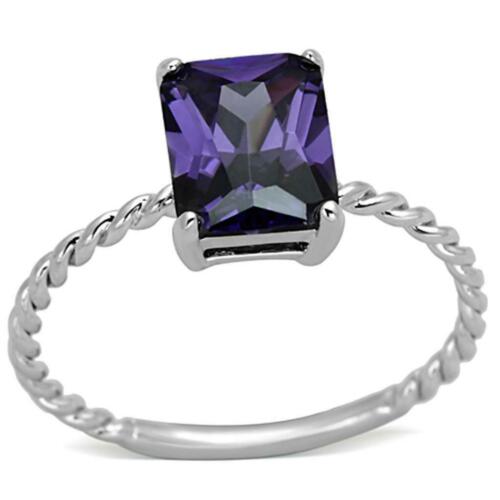 Jewellery Kingdom Ladies Amethyst Emerald Cut Cubic Zirconia Silver Ring - Jewelry Rings - British D'sire Main image