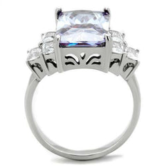Jewellery Kingdom Ladies Amethyst Emerald Cut Cz Purple Stainless Steel 7 Carat Ring (Silver) - Jewelry Rings - British D'sire