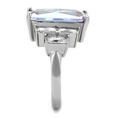 Jewellery Kingdom Ladies Amethyst Emerald Cut Cz Purple Stainless Steel 7 Carat Ring (Silver) - Jewelry Rings - British D'sire