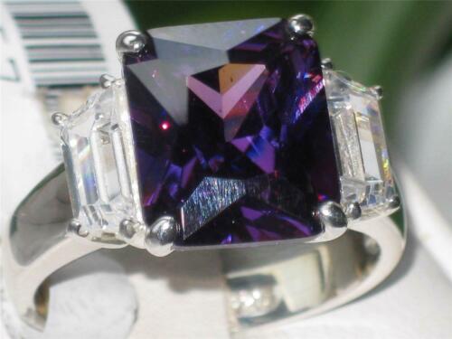 Jewellery Kingdom Ladies Amethyst Emerald Sterling Silver CZ Clear Three Stone Ring (Purple) Secondary image