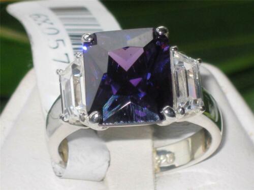 Jewellery Kingdom Ladies Amethyst Emerald Sterling Silver CZ Clear Three Stone Ring (Purple) - Jewelry Rings - British D'sire Main image