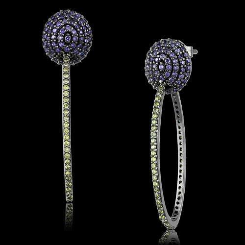Jewellery Kingdom Ladies Amethyst Hoops Apple Green Pave Cubic Zirconia Earrings (Sterling Silver) - Jewelry Rings - British D'sire Main image