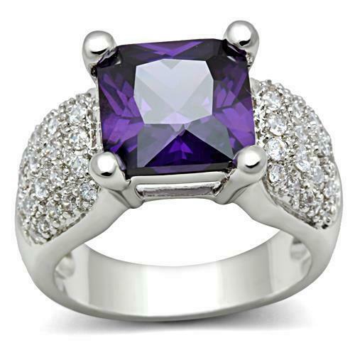 Jewellery Kingdom Ladies Amethyst Princess Purple Pave 8 Carat Cz Silver Rhodium Ring - Jewelry Rings - British D'sire