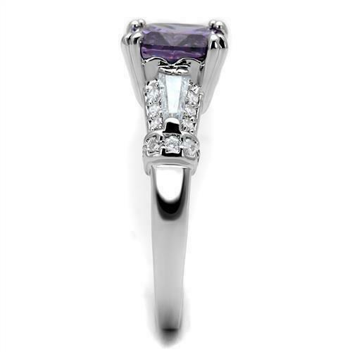 Jewellery Kingdom Ladies Amethyst Princess Square Emerald Cuts Rhodium Ring (Silver Purple) - Jewelry Rings - British D'sire