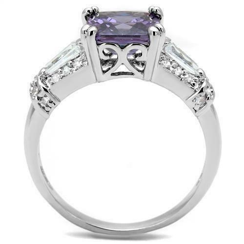 Jewellery Kingdom Ladies Amethyst Princess Square Emerald Cuts Rhodium Ring (Silver Purple) - Jewelry Rings - British D'sire
