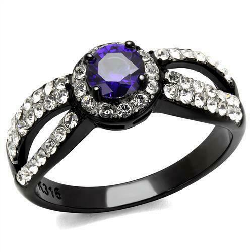 Jewellery Kingdom Ladies Amethyst Purple Crossover Cz Stainless Steel Ring (Black) - Jewelry Rings - British D'sire