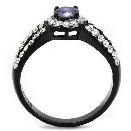 Jewellery Kingdom Ladies Amethyst Purple Crossover Cz Stainless Steel Ring (Black) - Jewelry Rings - British D'sire
