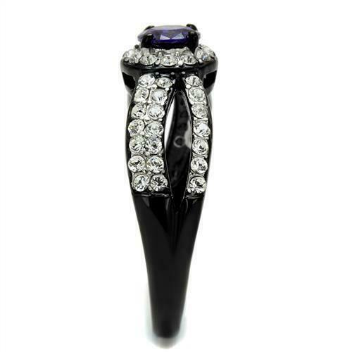 Jewellery Kingdom Ladies Amethyst Purple Crossover Cz Stainless Steel Ring (Black) - Jewelry Rings - British D'sire