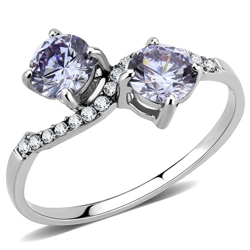 Jewellery Kingdom Ladies Amethyst Purple Double Headed Stainless Steel Elegant Ring (Silver) - Jewelry Rings - British D'sire Main image