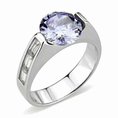 Jewellery Kingdom Ladies Amethyst Purple Emerald Designer Cuts Stainless Steel Ring (Silver) - Rings - British D'sire Main image