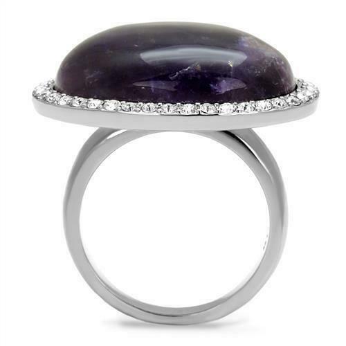 Jewellery Kingdom Ladies Amethyst Ring Purple Cocktail Semi Precious Statement Clear Cz Steel - Jewelry Rings - British D'sire