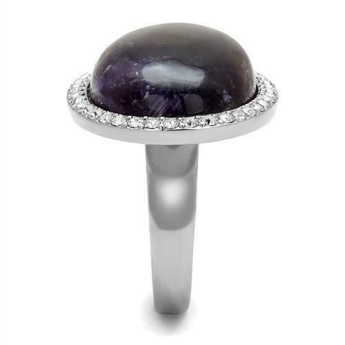 Jewellery Kingdom Ladies Amethyst Ring Purple Cocktail Semi Precious Statement Clear Cz Steel Secondary image